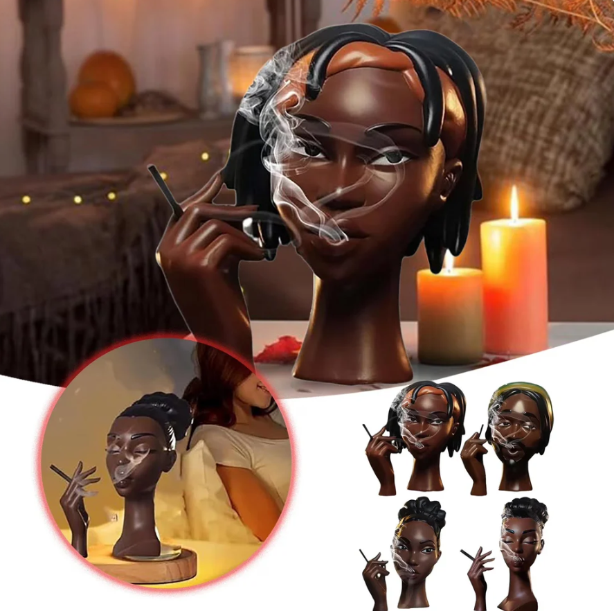 Modern Black Woman Smoking Face Incense Burner