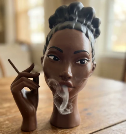 Modern Black Woman Smoking Face Incense Burner