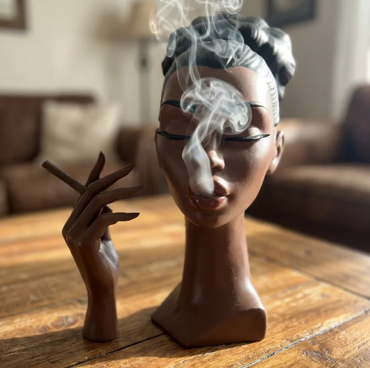 Modern Black Woman Smoking Face Incense Burner